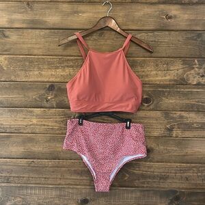 Rust Bikini Top and High-Waisted Bottoms